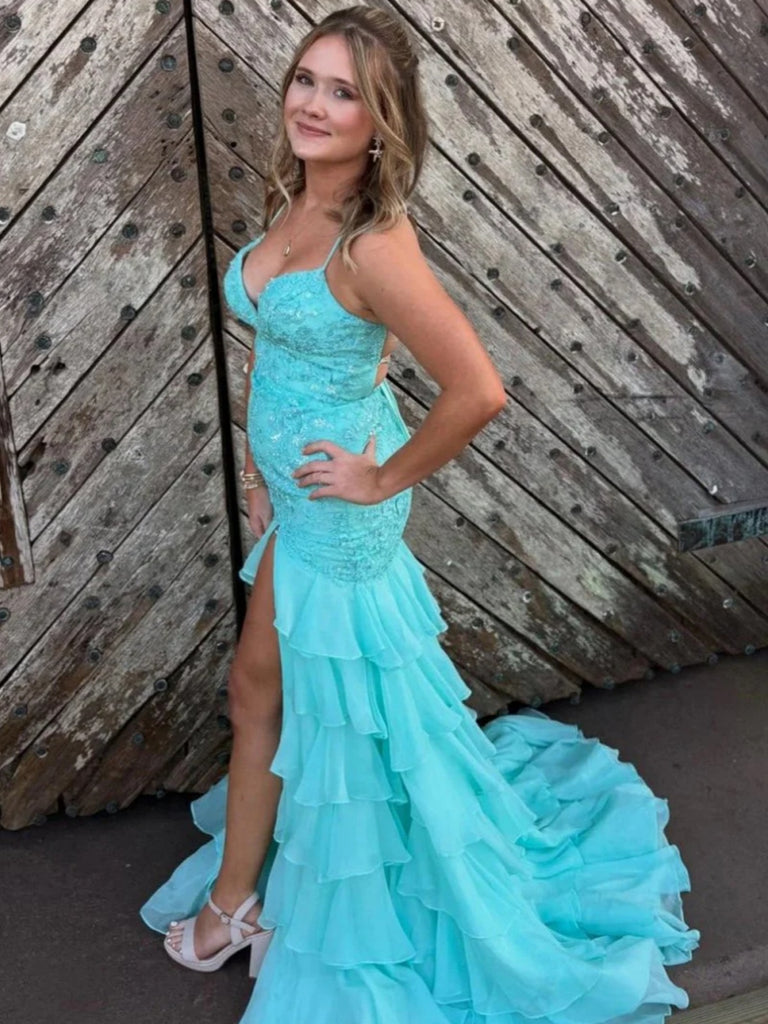 V Neck Aqua Yellow Mermaid Lace Prom Dresses, Mermaid Lace Formal Even jbydress V Neck Aqua Yellow Mermaid Lace Prom Dresses, Mermaid Lace Formal Even jbydress