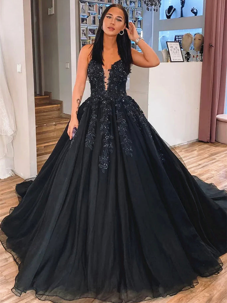 V Neck Black Long Lace Prom Dresses, Black V Neck Long Lace Formal Eve jbydress V Neck Black Long Lace Prom Dresses, Black V Neck Long Lace Formal Eve jbydress