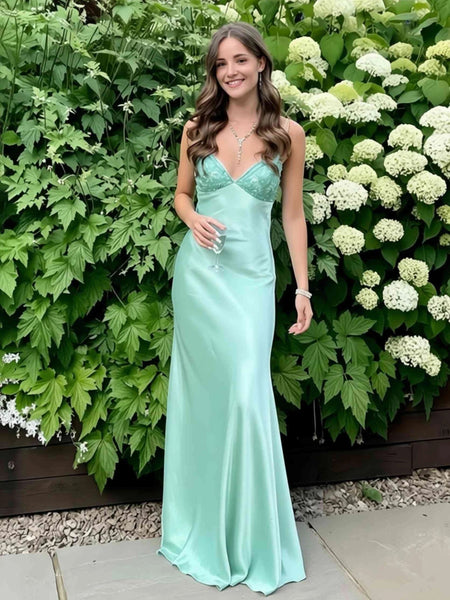 V Neck Blue Beaded Long Prom Dress with Bow, Backless Long Formal Graduation Dress with Bow