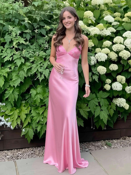 V Neck Blue Beaded Long Prom Dress with Bow, Backless Long Formal Graduation Dress with Bow