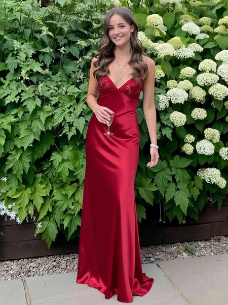 V Neck Blue Beaded Long Prom Dress with Bow, Backless Long Formal Graduation Dress with Bow