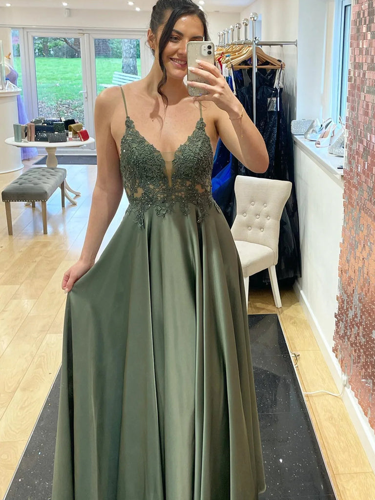 V Neck Dark Green Lace Long Prom Dresses, Dark Green Long Lace Formal jbydress V Neck Dark Green Lace Long Prom Dresses, Dark Green Long Lace Formal jbydress