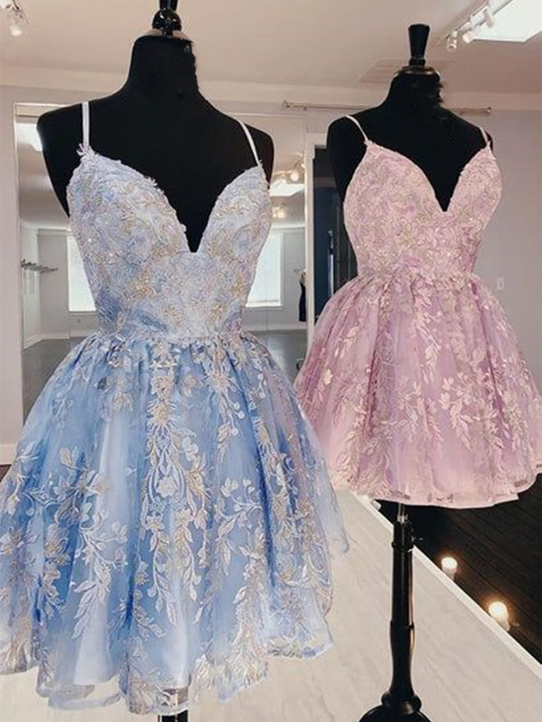 V Neck Short Blue Purple Lace Prom Dresses, Short V Neck Purple Blue L jbydress V Neck Short Blue Purple Lace Prom Dresses, Short V Neck Purple Blue L jbydress