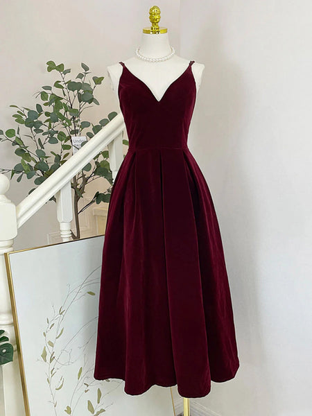 V Neck Short Burgundy Black Velvet Prom Dresses, Wine Red Black Short Velvet Formal Homecoming Dresses