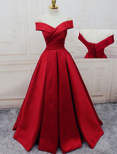 Custom Made Red Off Shoulder Floor Length Prom Dress, Off Shoulder Formal Dress