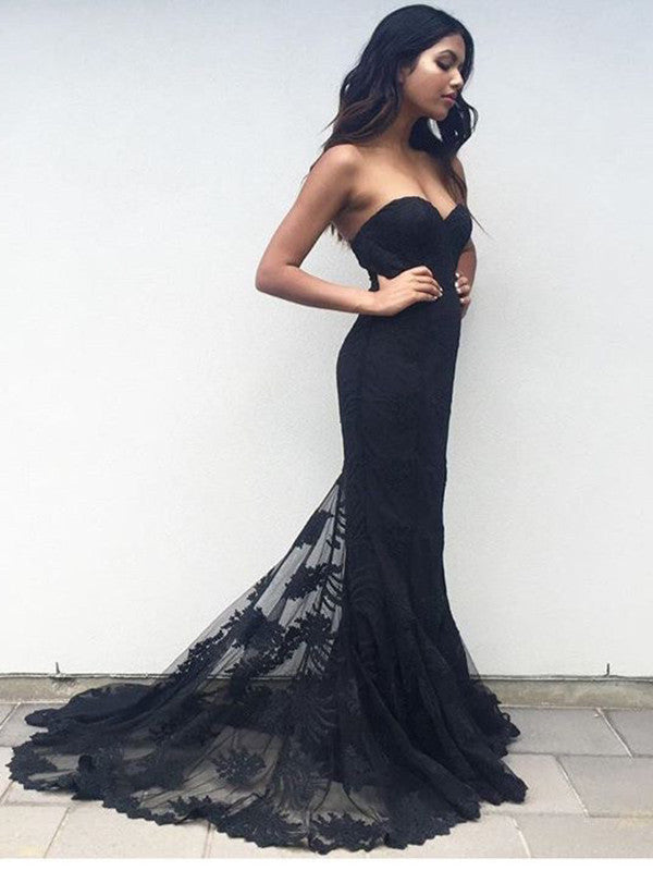 Custom Made Sweetheart Neck Mermaid Black Lace Prom Dresses, Black Lac jbydress Custom Made Sweetheart Neck Mermaid Black Lace Prom Dresses, Black Lac jbydress
