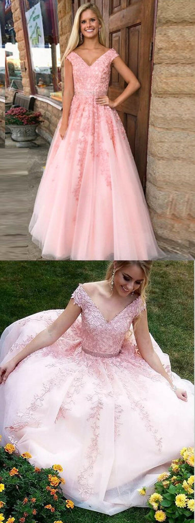 A Line V Neck Pink Lace Prom Dress, Pink Lace Formal Dress, Graduation jbydress A Line V Neck Pink Lace Prom Dress, Pink Lace Formal Dress, Graduation jbydress