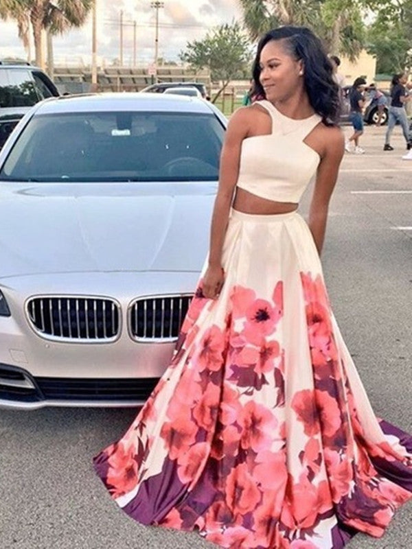 Custom Made A Line 2 Pieces White Prom Dress Floral Skirt, 2 Pieces Fl jbydress Custom Made A Line 2 Pieces White Prom Dress Floral Skirt, 2 Pieces Fl jbydress