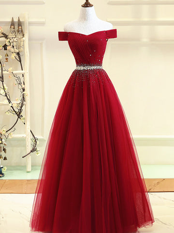 Custom Made Burgundy Off Shoulder Prom Dress, Burgundy Formal Dress, Off Shoulder Evening Dress