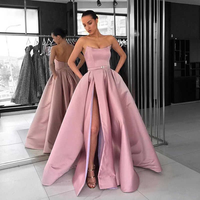 Custom Made Pink Prom Gown with High Leg Slit, Pink Formal Graduation jbydress Custom Made Pink Prom Gown with High Leg Slit, Pink Formal Graduation jbydress