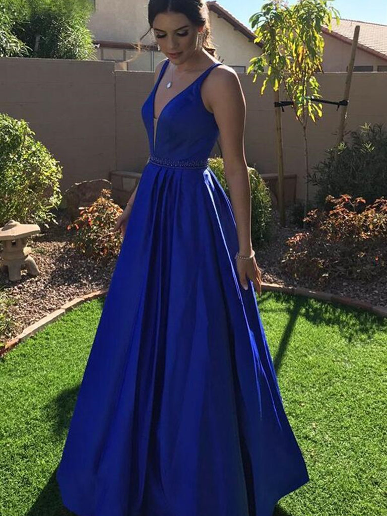 A Line V Neck Royal Blue Prom Dresses, Royal Blue V Neck Formal Gradua jbydress A Line V Neck Royal Blue Prom Dresses, Royal Blue V Neck Formal Gradua jbydress