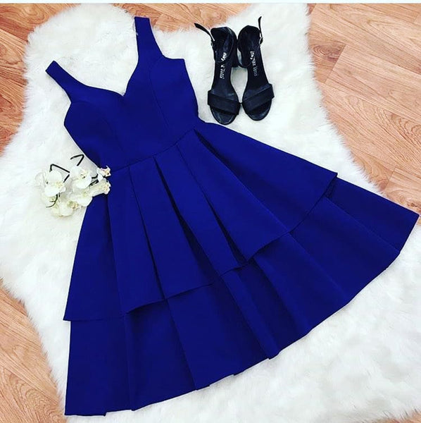 A Line V Neck Short Royal Blue Prom Dresses, Short Royal Blue Formal G