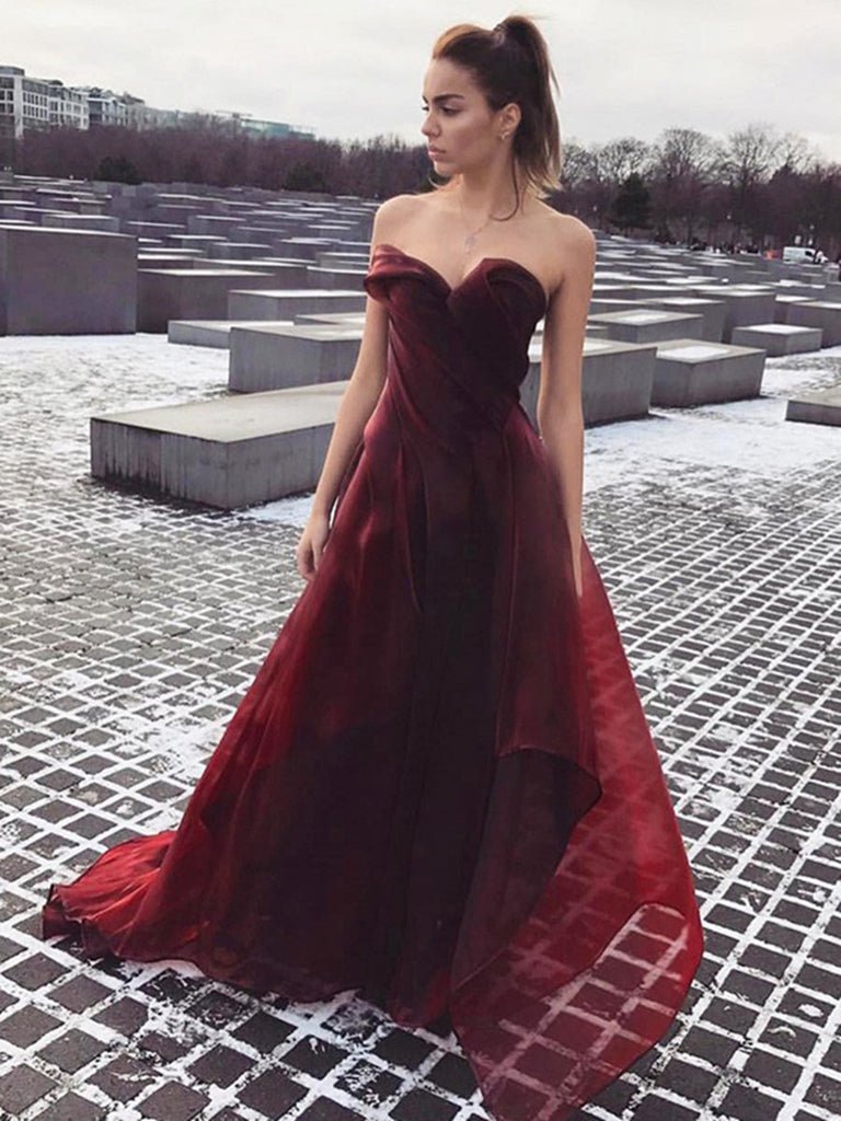 A-Line Off Shoulder Satin Burgundy Long Prom Dress, Burgundy Formal Ev –  dresstby