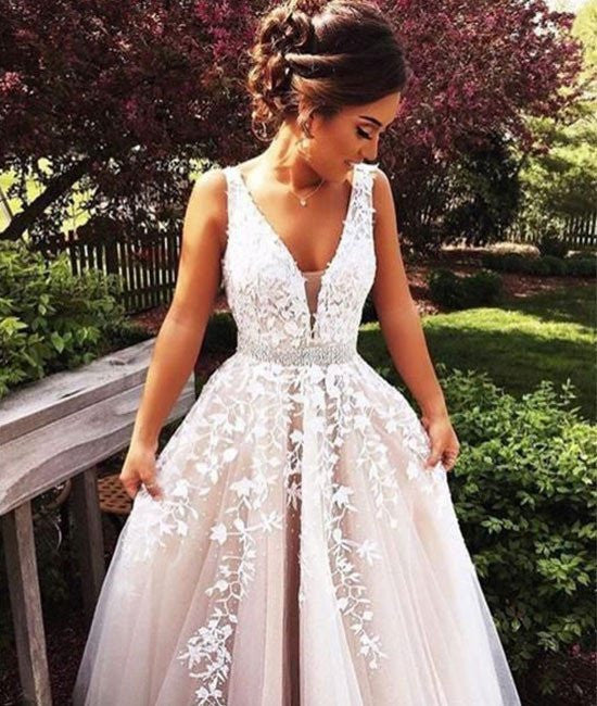 Elegant A Line V Neck Lace Wedding Dresses, Lace Prom Dresses, Formal jbydress Elegant A Line V Neck Lace Wedding Dresses, Lace Prom Dresses, Formal jbydress