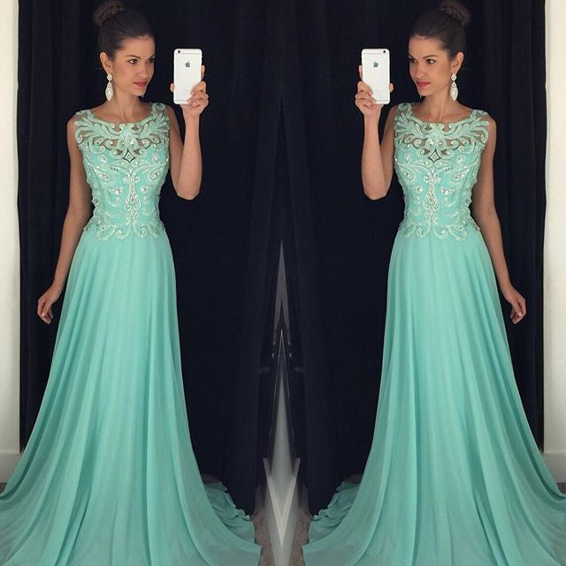 Custom Made A Line Round Neck Mint Green Backless Prom Dresses, Mint G jbydress Custom Made A Line Round Neck Mint Green Backless Prom Dresses, Mint G jbydress