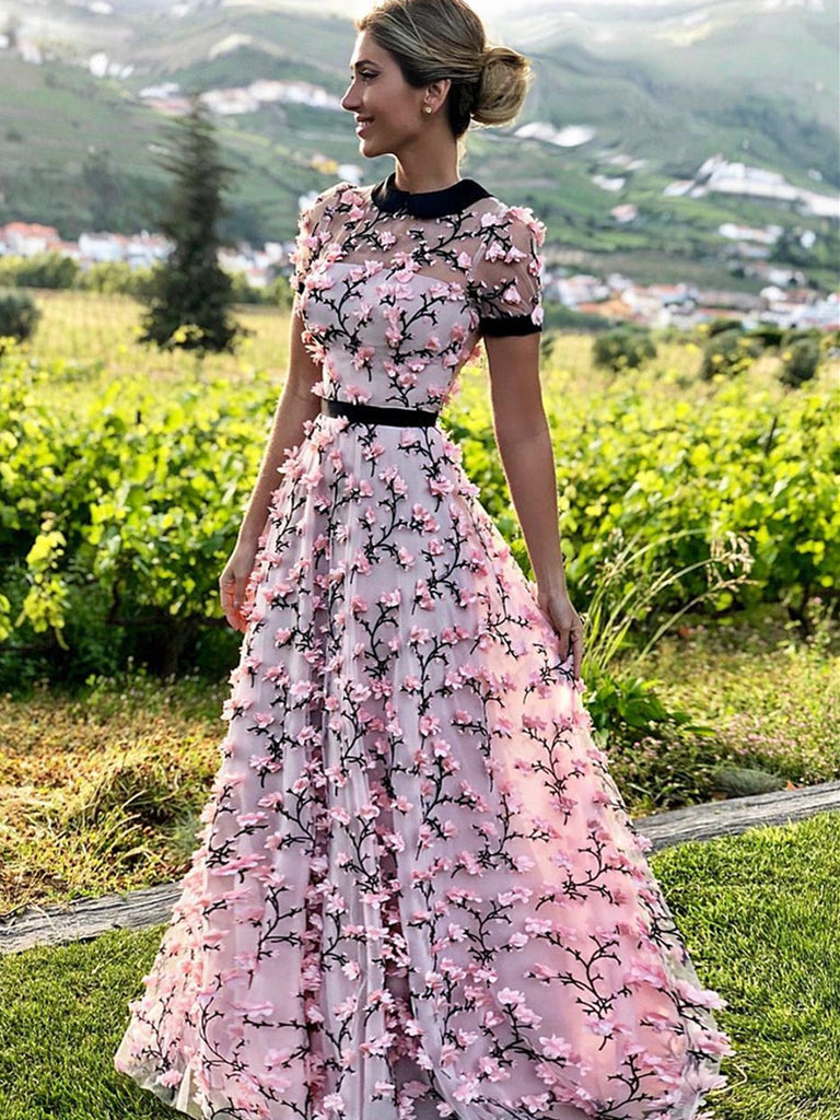 Amazon.com: ZVOCY Floral Print Prom Evening Dresses Long 3D Flower Ball Gown  Quinceanera Dress Pink Customize: Clothing, Shoes & Jewelry