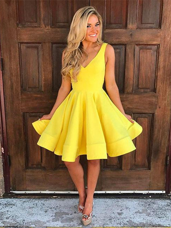 Custom Made A Line V Neck Short Yellow Prom Dress, Short Yellow Homeco jbydress Custom Made A Line V Neck Short Yellow Prom Dress, Short Yellow Homeco jbydress