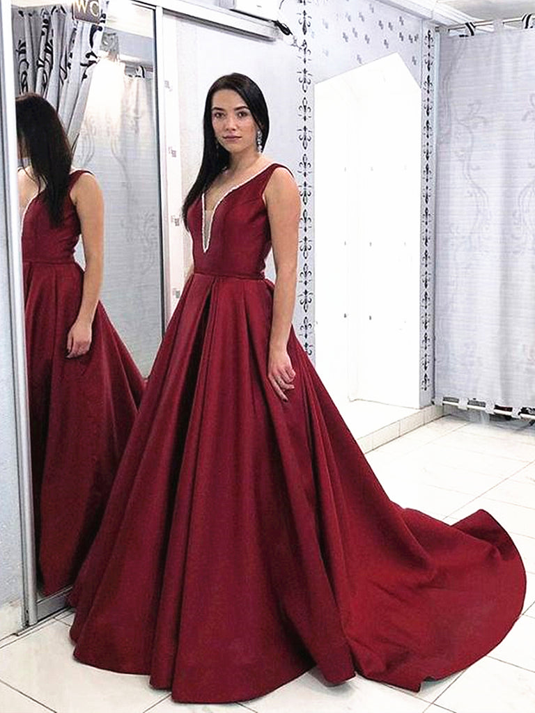 burgundy dress with train Burgundy One-shoulder High Split Long Prom Dress with Half train