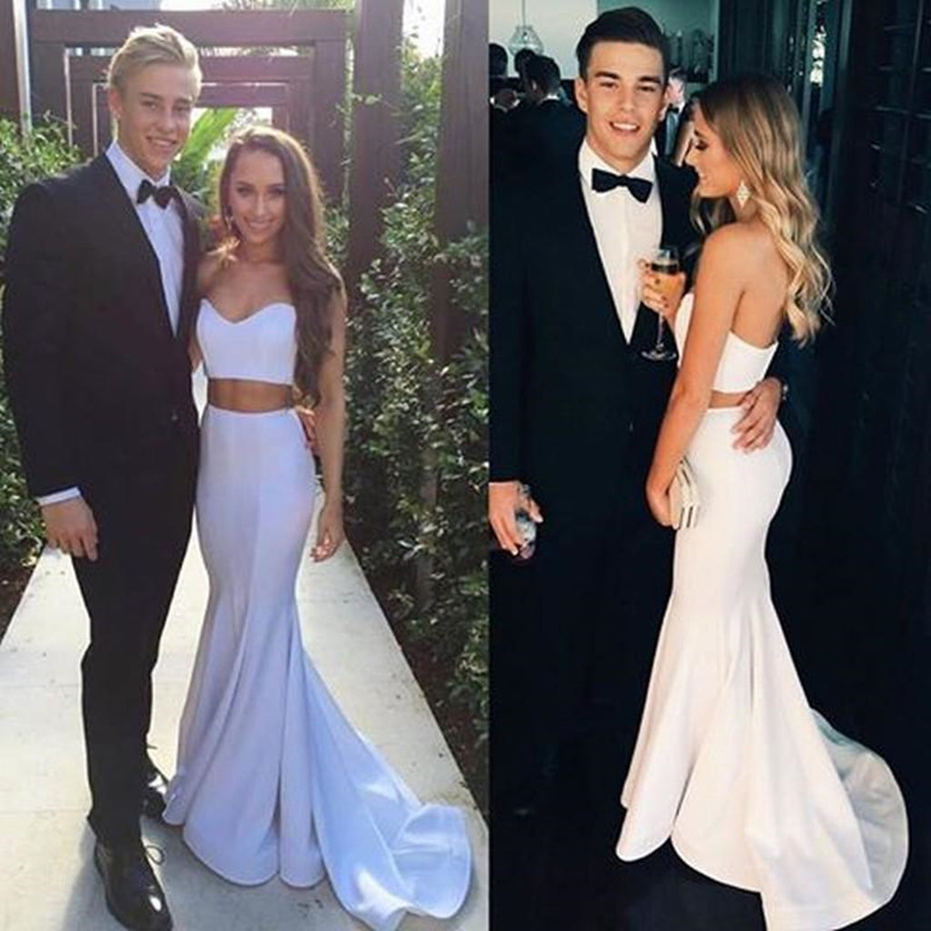 2 Pieces Mermaid White Prom Dresses, White 2 Pieces Mermaid Formal Eve jbydress 2 Pieces Mermaid White Prom Dresses, White 2 Pieces Mermaid Formal Eve jbydress
