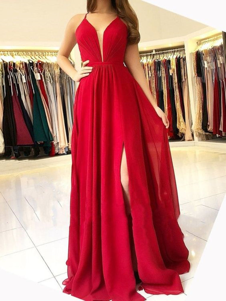 Custom Made Red A Line V Neck Backless Prom Dresses, V Neck Backless F jbydress Custom Made Red A Line V Neck Backless Prom Dresses, V Neck Backless F jbydress