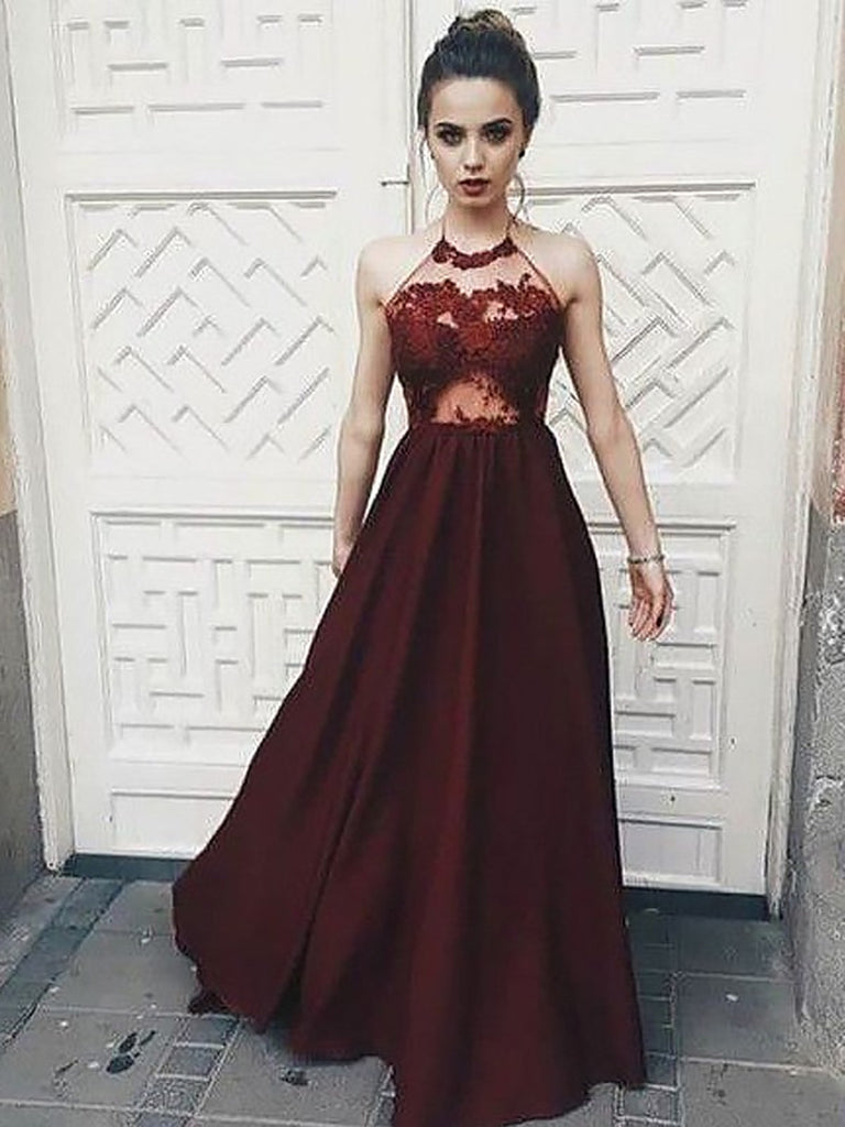 A Line High Neck Burgundy Lace Prom Dresses, Burgundy Lace Formal Grad jbydress A Line High Neck Burgundy Lace Prom Dresses, Burgundy Lace Formal Grad jbydress