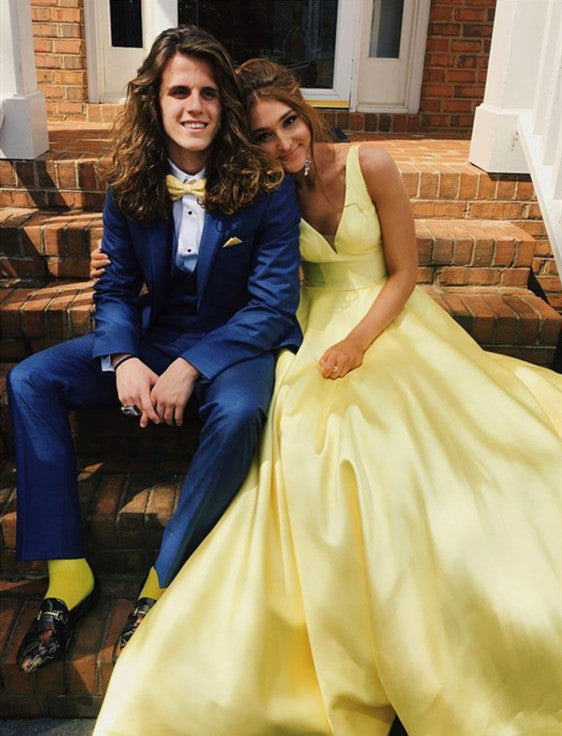 Custom Made A Line Yellow V Neck Prom Dresses, V Neck Formal Dresses, jbydress Custom Made A Line Yellow V Neck Prom Dresses, V Neck Formal Dresses, jbydress