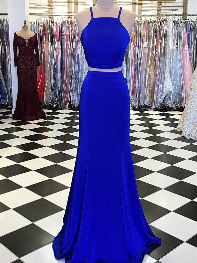 Custom Made A Line 2 Pieces Royal Blue Prom Dresses, 2 Pieces Royal Blue Formal/Graduation Dreses
