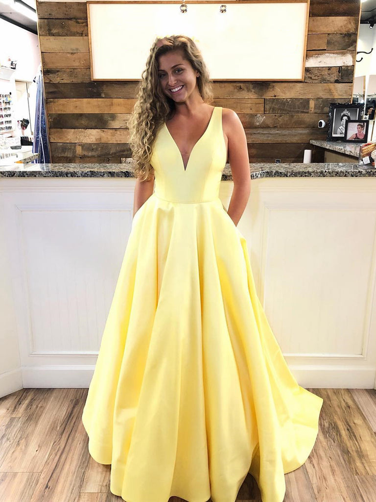 A Line V Neck Yellow Prom Dresses, Yellow V Neck Formal Graduatio Even jbydress A Line V Neck Yellow Prom Dresses, Yellow V Neck Formal Graduatio Even jbydress