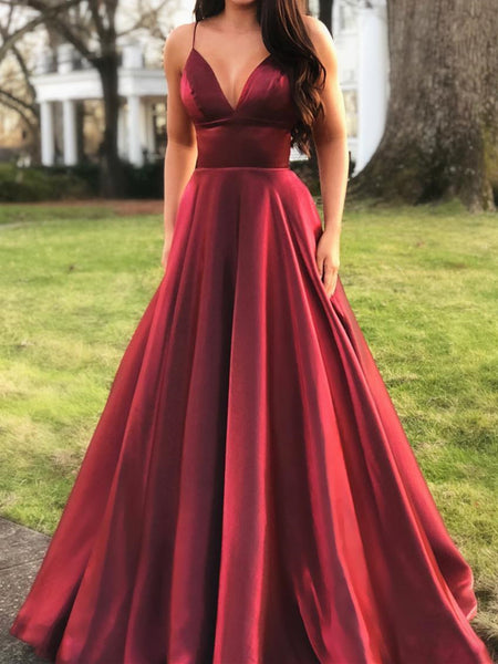 A Line V Neck Burgundy Prom Dresses, Burgundy V Neck Formal Graduation ...