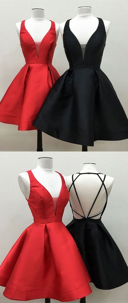 A Line Backless Short Red/Black Prom Dress, Short Red/Black Graduation jbydress A Line Backless Short Red/Black Prom Dress, Short Red/Black Graduation jbydress