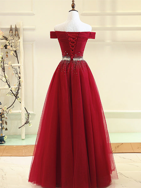 Custom Made Burgundy Off Shoulder Prom Dress, Burgundy Formal Dress, Off Shoulder Evening Dress
