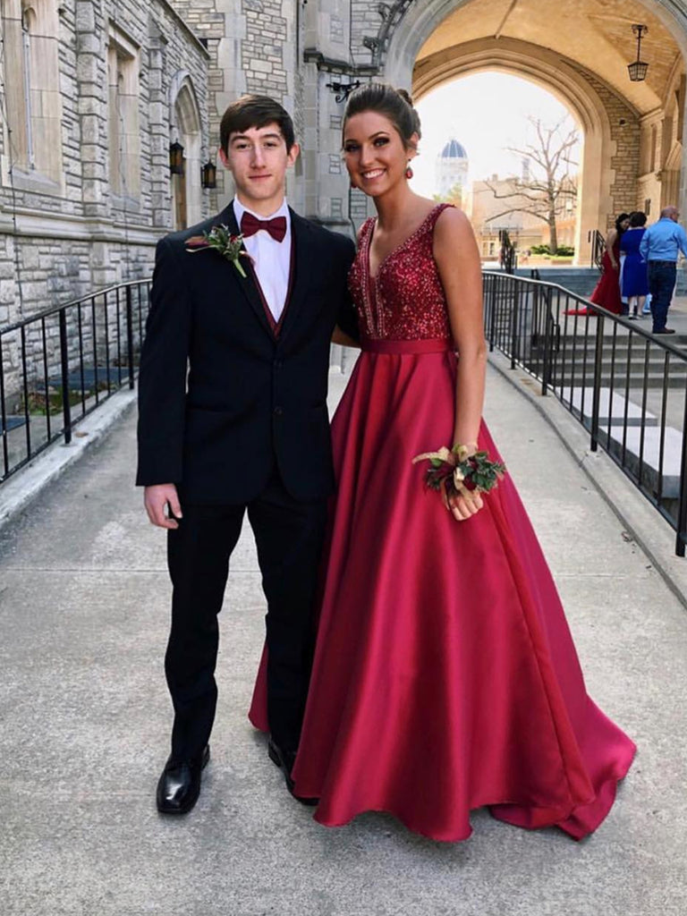 A Line V Neck Burgundy Beaded Prom Dresses, Burgundy V Neck Formal Gra jbydress A Line V Neck Burgundy Beaded Prom Dresses, Burgundy V Neck Formal Gra jbydress