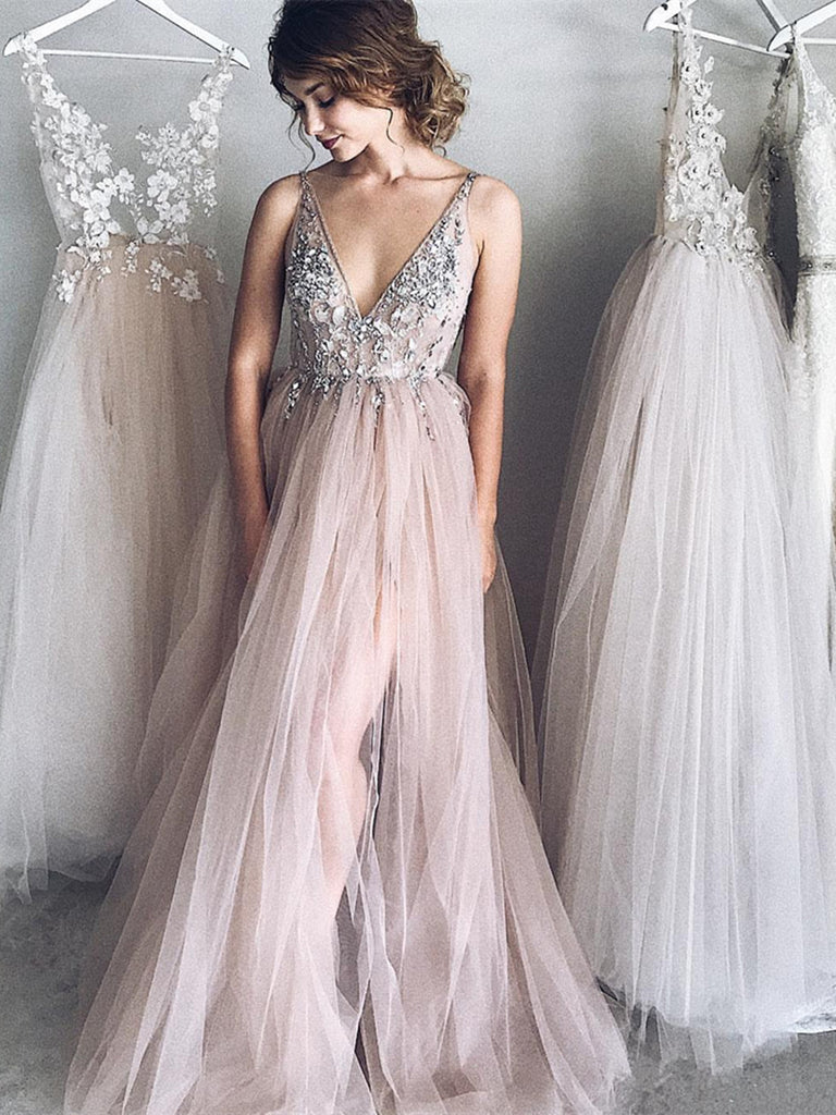 Elegant A Line V Neck Lace Long Prom Dress, V Neck Formal Dress, Gradu jbydress Elegant A Line V Neck Lace Long Prom Dress, V Neck Formal Dress, Gradu jbydress