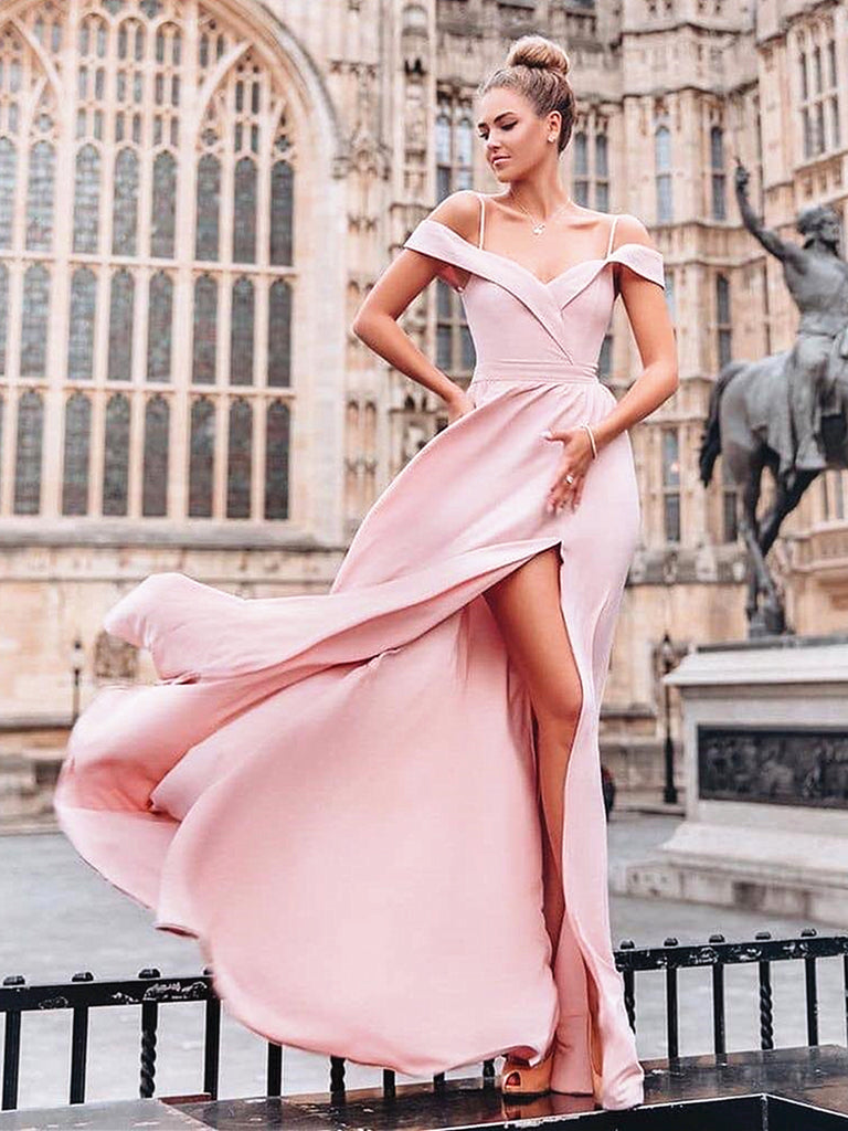 Off the Shoulder Pink Floor Length Prom Dresses Long, Pink Long Off Sh jbydress Off the Shoulder Pink Floor Length Prom Dresses Long, Pink Long Off Sh jbydress
