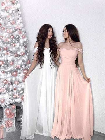 Custom Made White/Pink Off Shoulder Prom Dresses, White/ Pink Graduation Dress, Off Shoulder Formal Dresses