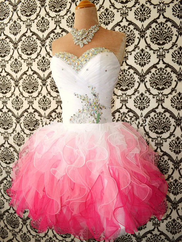 Sweetheart Neck White and Pink Short Prom Dress, Prom Gown, Short colo jbydress Sweetheart Neck White and Pink Short Prom Dress, Prom Gown, Short colo jbydress