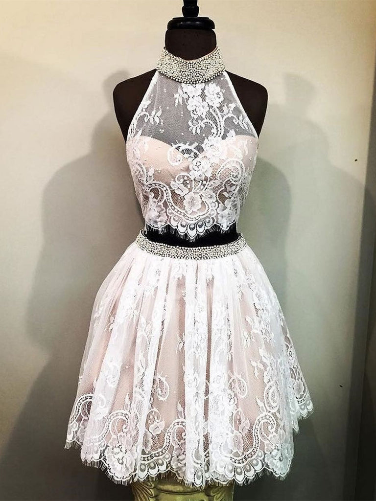 A Line 2 Pieces Short Champagne Lace Prom Dresses, 2 Pieces Champagne jbydress A Line 2 Pieces Short Champagne Lace Prom Dresses, 2 Pieces Champagne jbydress