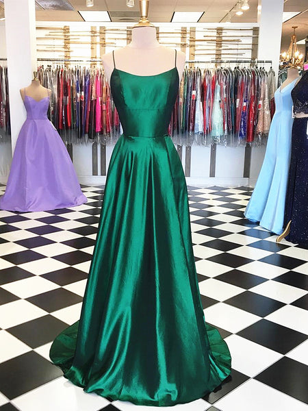 Dark Green Backless Prom Dresses, Emerald Green Backless Formal Graduation Evening Dresses