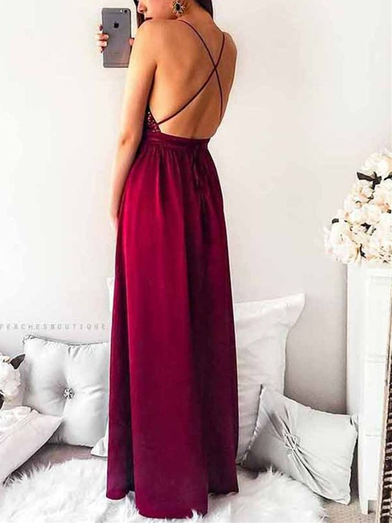 A Line V Neck Backless Burgundy Prom Dresses, Backless Burgundy Formal jbydress A Line V Neck Backless Burgundy Prom Dresses, Backless Burgundy Formal jbydress