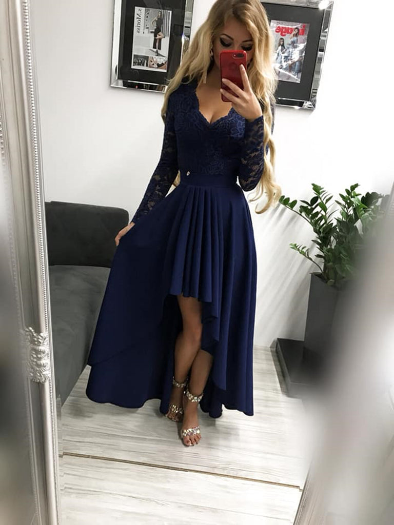 Custom Made Long Sleeves Burgundy/Navy Blue/Black Lace Prom Dresses, L jbydress Custom Made Long Sleeves Burgundy/Navy Blue/Black Lace Prom Dresses, L jbydress