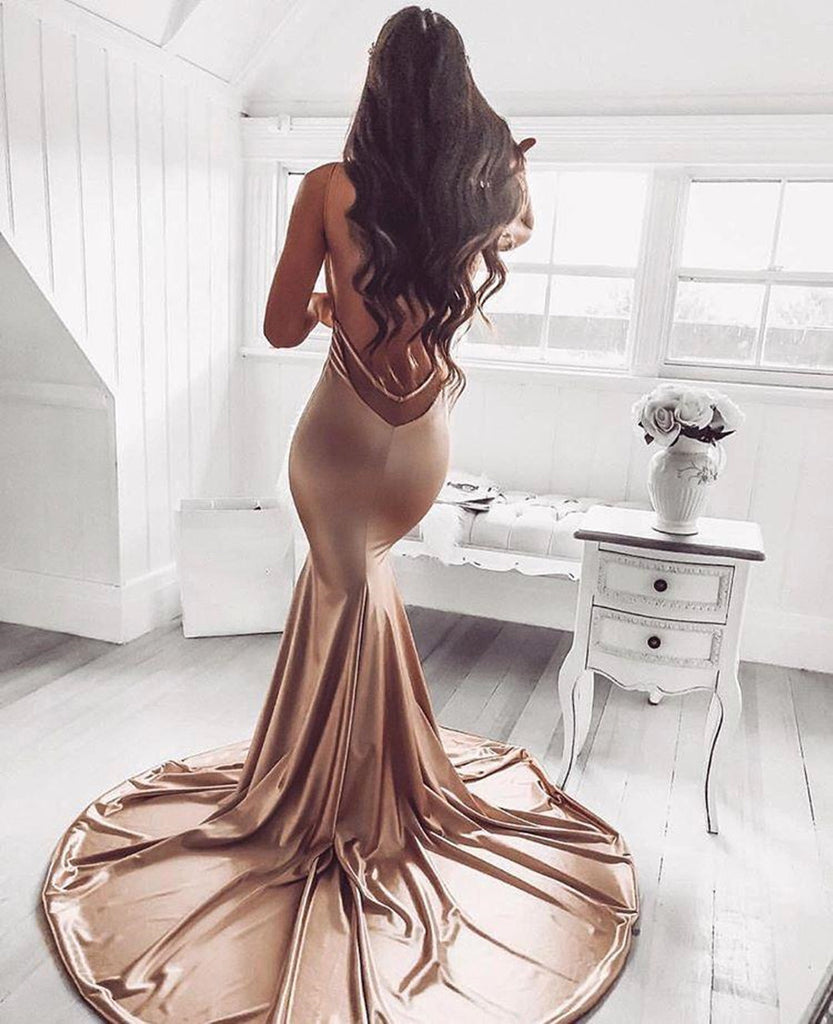Custom Made V Neck Champagne Mermaid Backless Prom Dresses, Champagne jbydress Custom Made V Neck Champagne Mermaid Backless Prom Dresses, Champagne jbydress