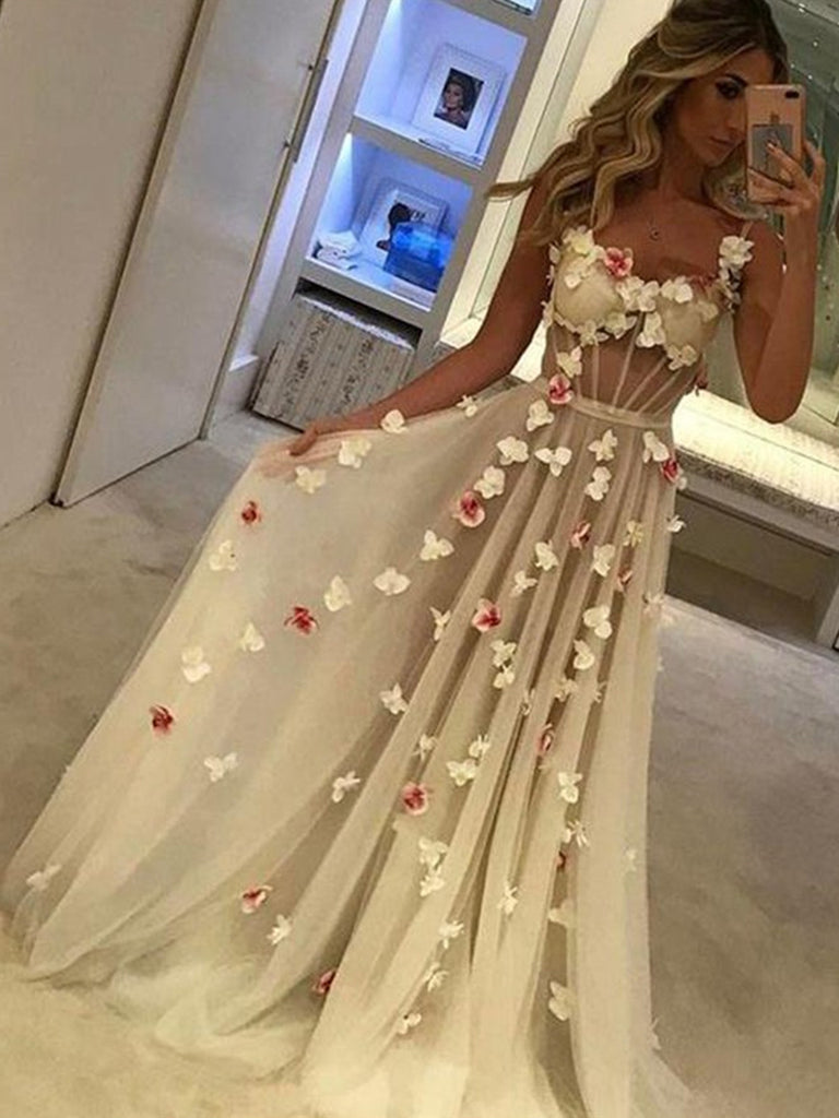 Custom Made A Line Sweetheart Neck Floral Prom Dresses, Floral Formal jbydress Custom Made A Line Sweetheart Neck Floral Prom Dresses, Floral Formal jbydress