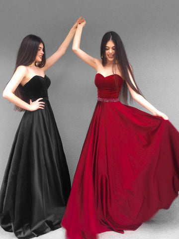 Custom Made Sweetheart Neck Floor Length Black/Red Prom Dresses, Black/Red Formal Evening Dresses