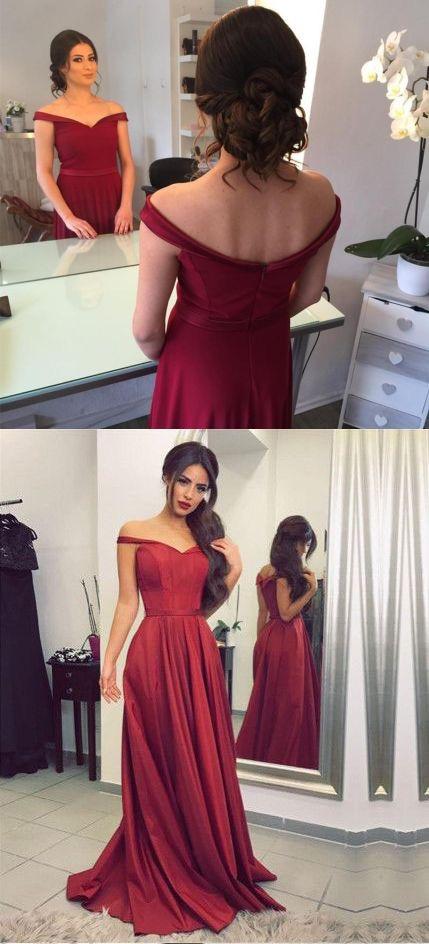 Custom Made A Line Off Shoulder Burgundy Prom Dresses, Off Shoulder Bu – jbydress