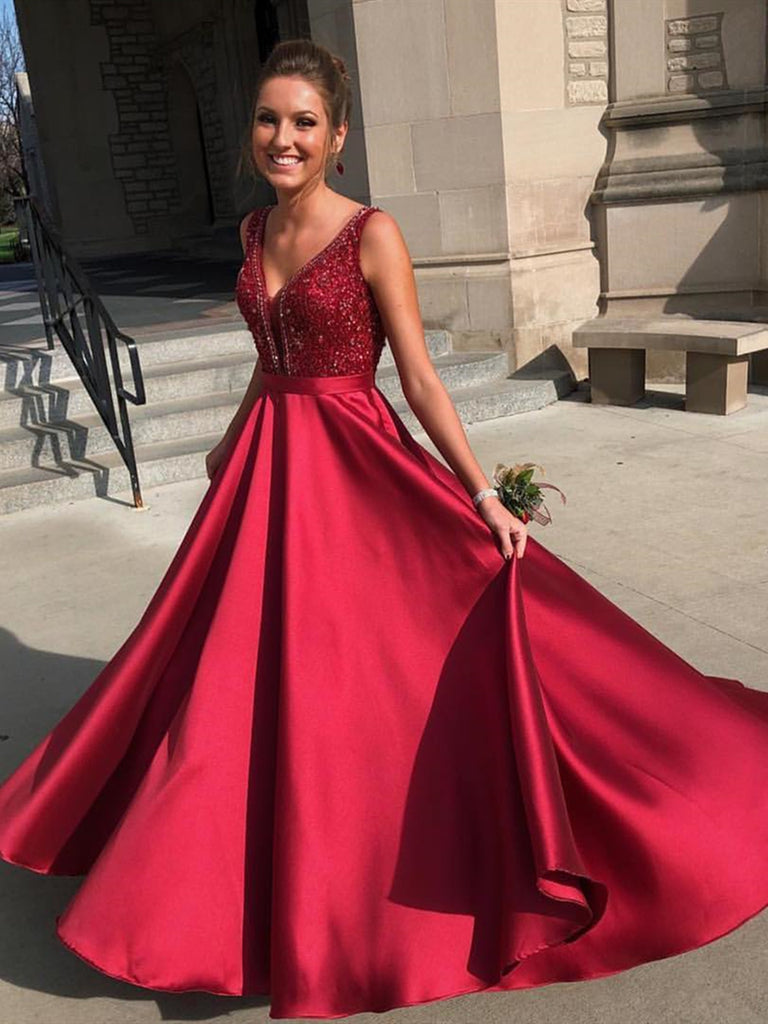 A Line V Neck Burgundy Beaded Prom Dresses, Burgundy V Neck Formal Gra jbydress A Line V Neck Burgundy Beaded Prom Dresses, Burgundy V Neck Formal Gra jbydress