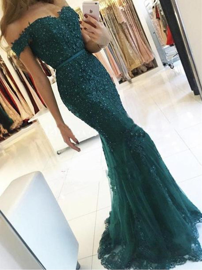 Emerald Green Off Shoulder Mermaid Lace Prom Dress, Emerald Green Gree jbydress Emerald Green Off Shoulder Mermaid Lace Prom Dress, Emerald Green Gree jbydress