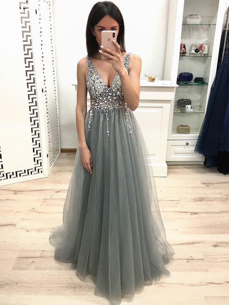 A Line V Neck Green Beaded Prom Dresses Long, Beaded V Neck Green Form jbydress A Line V Neck Green Beaded Prom Dresses Long, Beaded V Neck Green Form jbydress