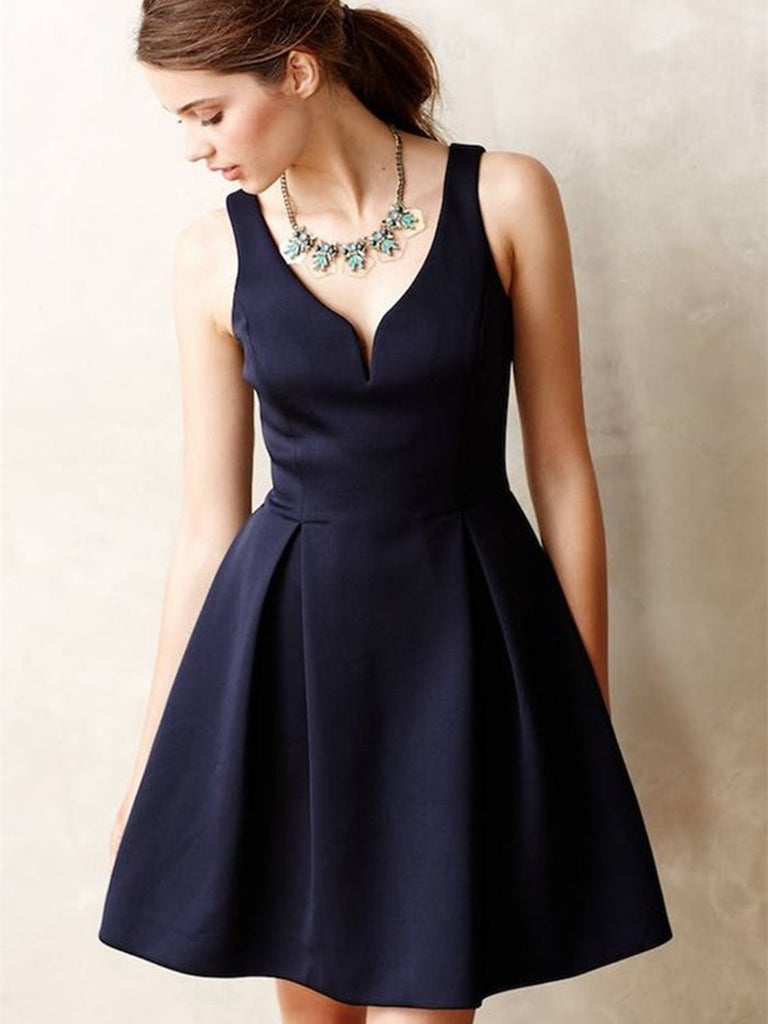 A Line V Neck Short Navy Blue Prom Dresses, Navy Blue Homecoming Dress jbydress A Line V Neck Short Navy Blue Prom Dresses, Navy Blue Homecoming Dress jbydress
