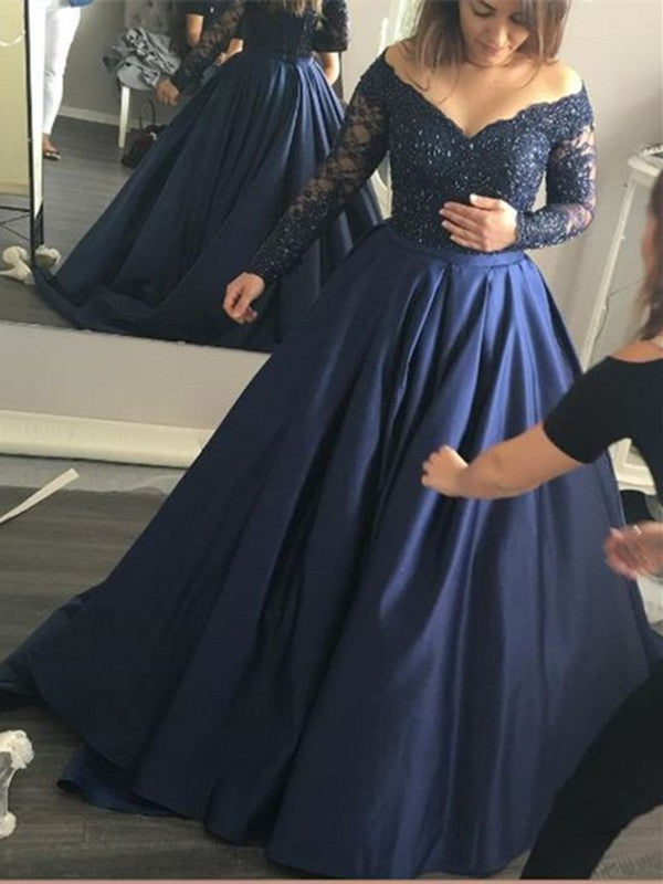Chic A-line V neck Royal Blue Prom Dresses Long Embroidery Evening Gow –  SELINADRESS