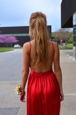 Custom Made A Line V Neck Red Backless Prom Dress, Red Backless Formal Dress, Graduation Dress